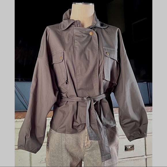 Anthropologie Puff Sleeve Grey Utility Jacket NWT New XS - Picture 15 of 16